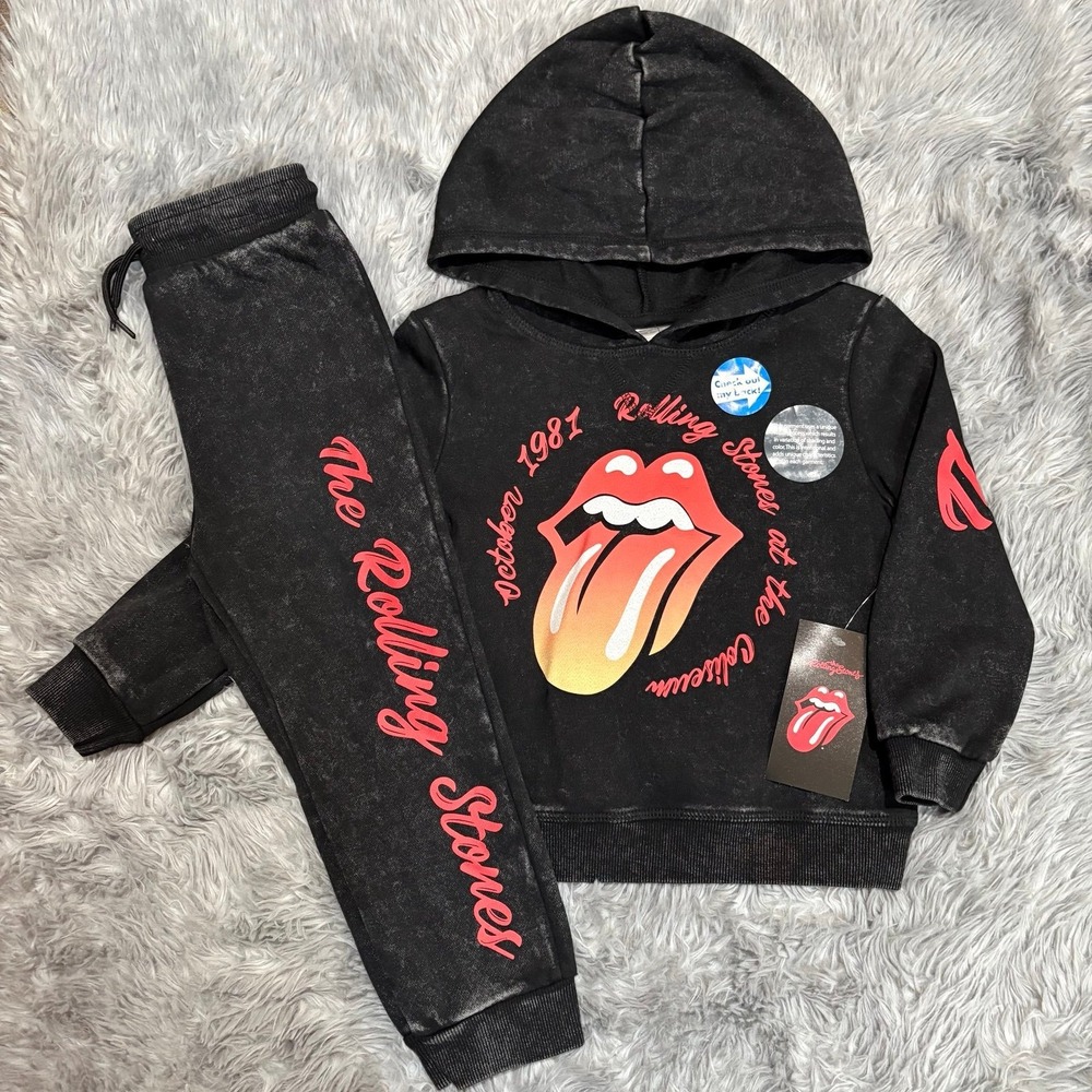 Rolling Stones Hoodie & Jogger Set Black Acid Wash Baby Toddler 12 Months NEW